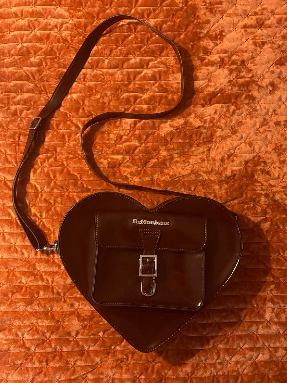 Dr. Martens Burgundy Heart-Shaped Vegan Patent Crossbody Bag/Backpack